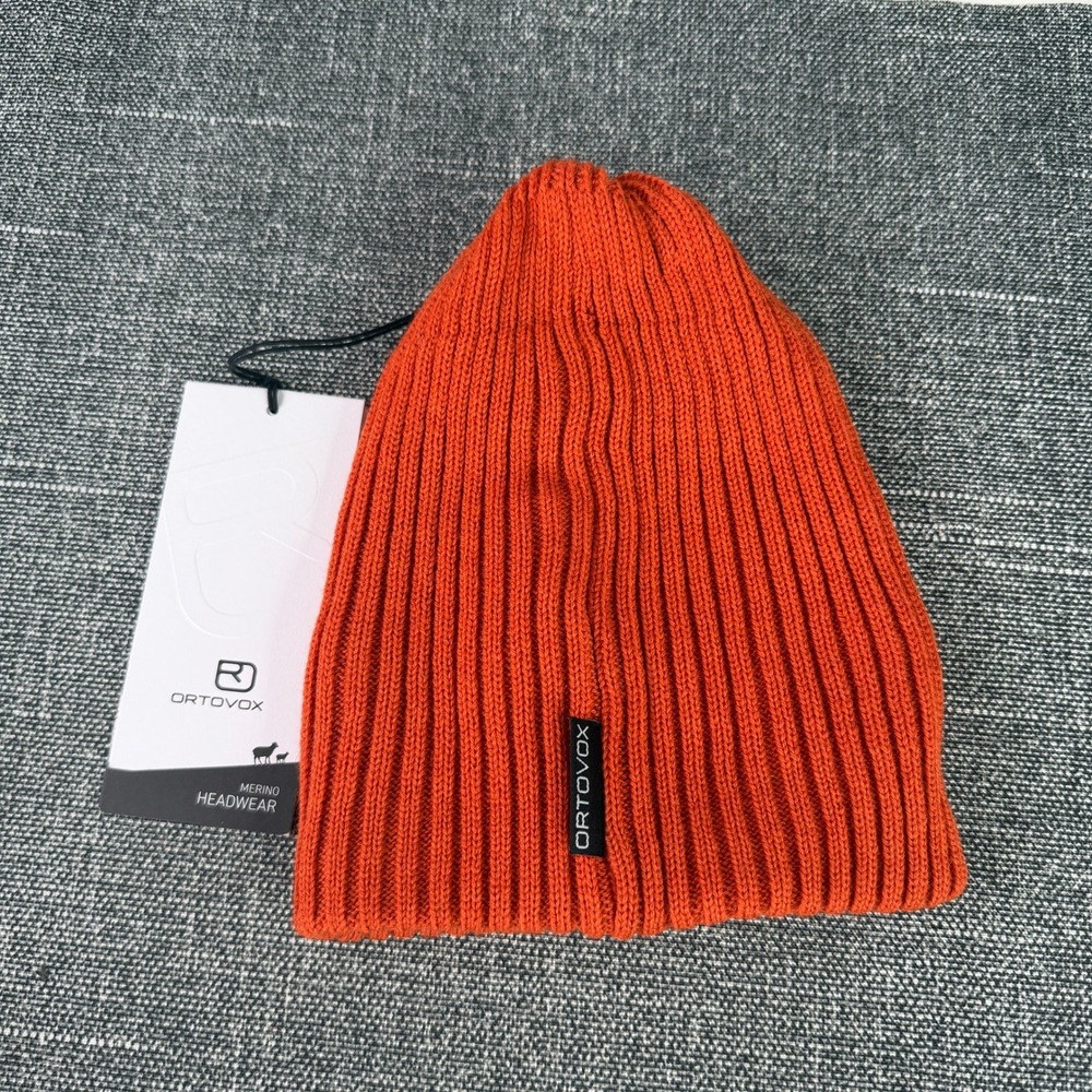 Ortovox Double Rib Logo Beanie Unisex One Size Desert Orange Merino Wool NEW‎